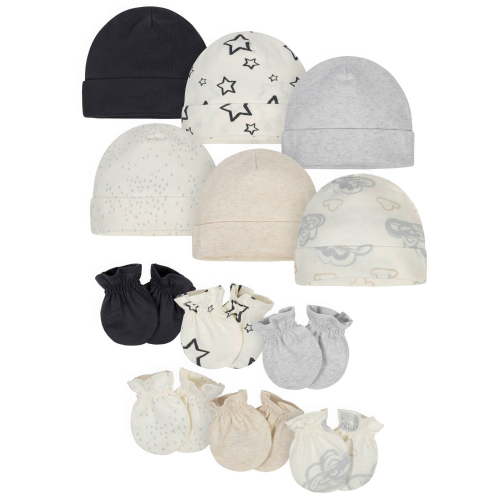 12-Pack Baby Neutral Words Cap and Mitten Set
