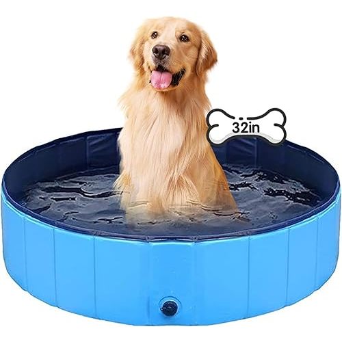 Foldable Swimming Pool PVC Non-Slip for All Kinds of Pets or Babies (32x8in)