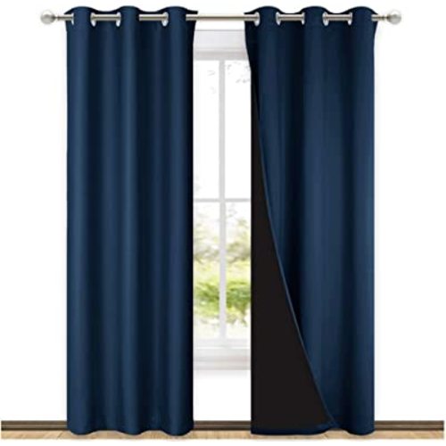 NICETOWN Blackout Room Warming Curtains 80 inches Long, Full Light Blocking Drapes with Black Liner for Nursery, Thermal Insulated Draperies for Hall, Villa (Navy Blue, 2 Pieces, 42" Wide Each Panel)