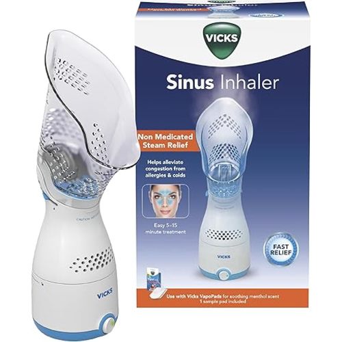 Vicks Sinus Inhaler - Non-Medicated Steam Relief for Allergies, Congestion, Cough & Colds, Facial Steamer, Soothes Nasal & Throat Passages, Use with VapoPads (1 Included), FSA & HSA Eligible