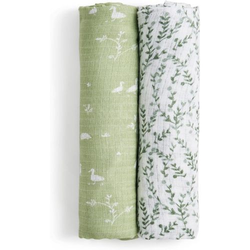 aden + anais Essentials Silky Soft Bamboo Muslin Swaddle, Breathable Baby Blanket, Ideal for Boys, Girls, Newborns, Babies & Infants, Receiving Blanket, Lightweight Wrap, 2 Pack, Nature Friends