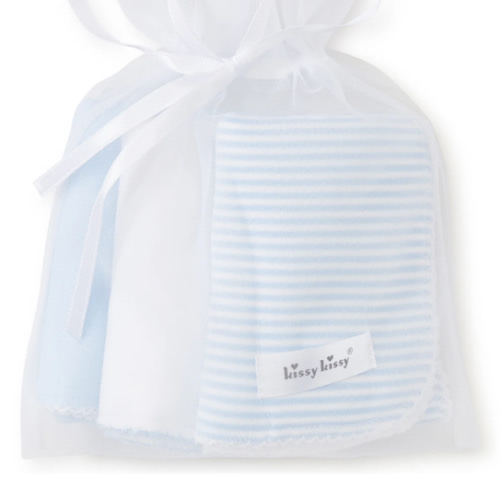Blue Stripe 3 Pack Burp Set w/ Tulle Bag