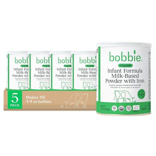Bobbie Organic Infant Formula, Milk Based Powder with Iron, DHA and Vitamin D, Modeled After Breast Milk, Organic Baby Formula for Newborn to 12 Months Old Infant, 14.1 oz, 5 Pack
