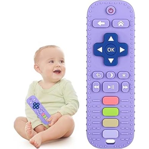 Chuya Silicone Baby Teething Toy Remote Control Shape Chew Toy for Babies 3-6 Months 3-24 Months, Teether Relief Baby Toys for Infants TV BPA Free(Purple)