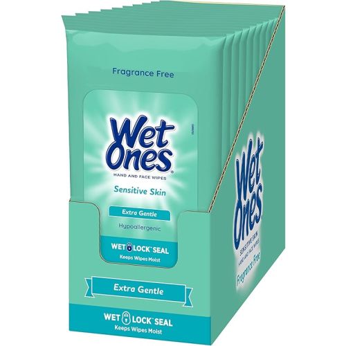 Wet Ones Hand Wipes, Sensitive Skin Wipes | Travel Wipes Case, Hand and Face Wipes | 20 ct. Travel Size Wipes (10 pack)