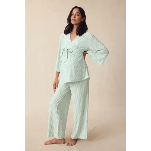 LAKE | Women | DreamModal™ Pajamas | English Rose Pencil Stripe Maternity Kimono Bundle