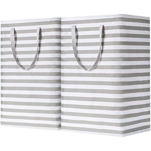 BOOMIBOO 2-Pack Large Laundry Basket,Waterproof Freestanding Laundry Hamper,Collapsible Clothes Basket with Easy Carry Handles in Laundry Room Bathroom Bedroom Dorm,Grey,75L