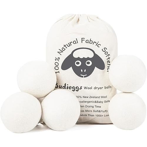 Wool Dryer Balls Organic XL 6-Pack, 100% New Zealand Wool Chemical Free Fabric Softener for 1000+ Loads, Baby Safe & Hypoallergenic, Fabrics Soft and Fluffy Naturally