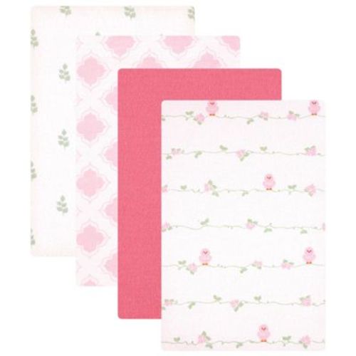 Luvable Friends Baby Girl Cotton Flannel Receiving Blankets, Bird 4-pack, One Size