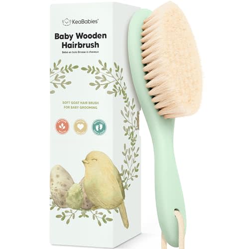 Baby Hair Brush - Baby Brush with Soft Goat Bristles, Cradle Cap Brush, Perfect Scalp Grooming Product for Infant, Toddler, Kids, Newborns, Baby Girls, Boys (Sage, Oval)