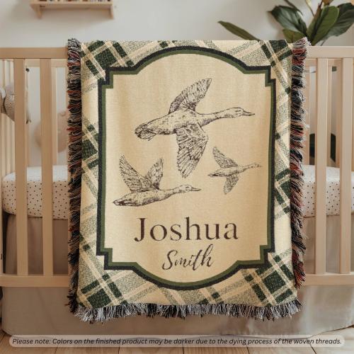 Personalized Mallard Duck Woven Throw Blanket With Name, Hunting Baby Receiving Blanket, Mallard Duck Nursery Decor, Newborn Boy Shower Gift