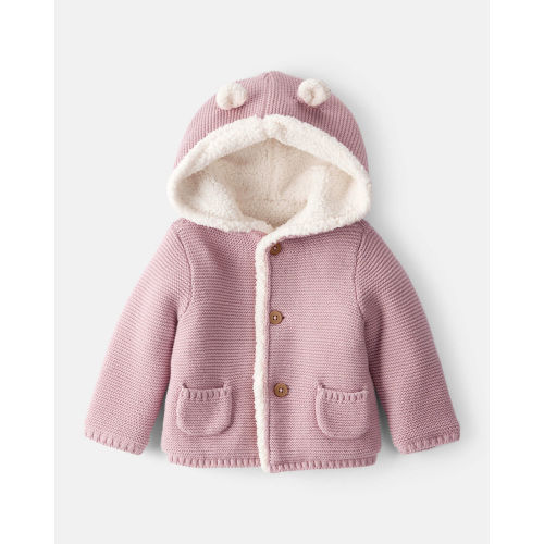 Baby Girl Sherpa Lined Cotton Long-Sleeve Sweater - Pink - Carter's | Carter's