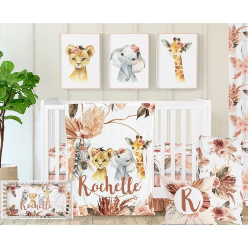 Floral Safari Girl Crib Bedding Set: Jungle Animal Nursery Decor