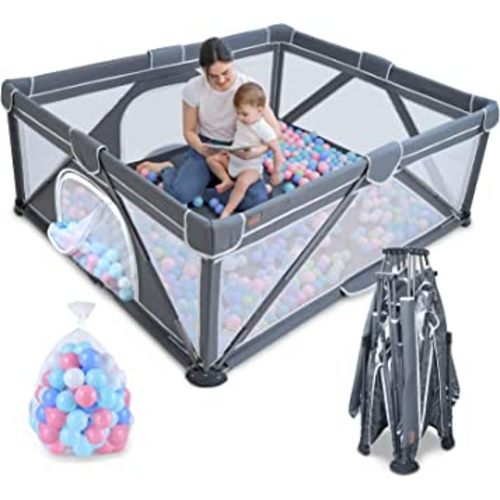 Foldable Baby Playpen, Yobear Extra Large Playard, Playpen for Babies and Toddlers with 50 PCS Ocean Balls, Indoor & Outdoor Portable Kids Safety Travel Play Pen (71"×59")