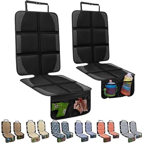 Car Seat Protector for Child Car Seat, 2 Pack Baby Car Seat Covers with Mesh Pockets & Non-Slip Backing 600D Durable Seat Protector Under Baby Car Seat for Car Back Seat (Black, Large)