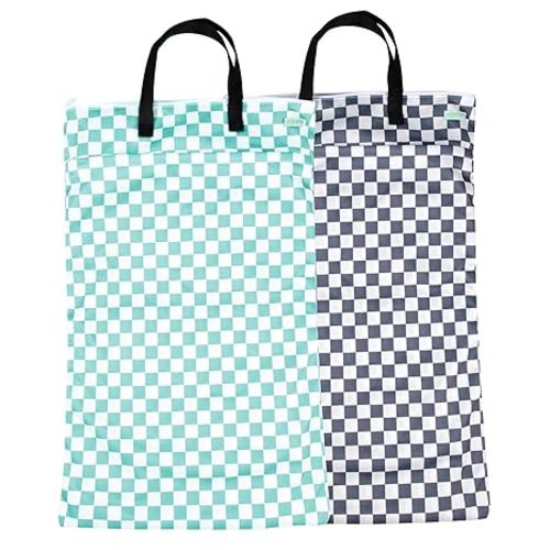 wegreeco Reusable Hanging Wet Dry Cloth Diaper Bag (Checkerboard Grey, Mint Green)
