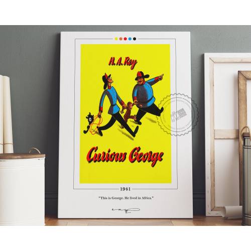 Curious George Book Cover Poster | H. A. Rey, Curious George Poster, Curious George Print, Book Posters, Canvas Wall Art, Book Lover Gift