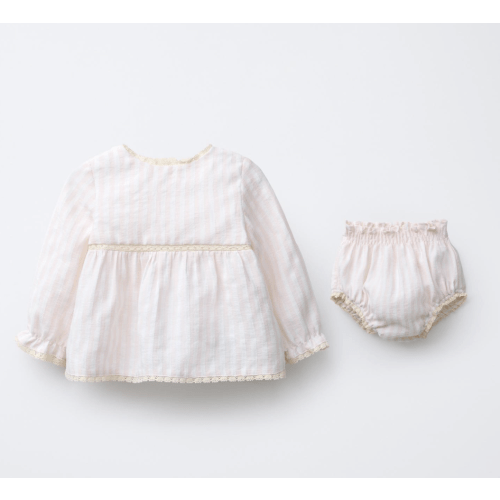 SEERSUCKER STRIPED LACE SHIRT AND SHORTS SET - Pale pink | ZARA United States