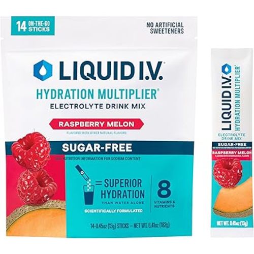 Liquid I.V.® Hydration Multiplier Sugar-Free - Raspberry Melon | Electrolyte Powder Drink Mix | 1 Pack (14 Servings)