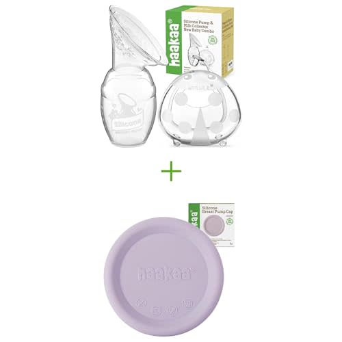 haakaa Manual Breast Pump 4oz/100ml and Ladybug Milk Collector 2.5oz/75ml and Silicone Cap (Lavander) Combo