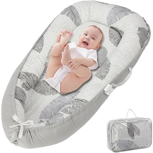 Baby Lounger, Portable Infant Support Seat for Newborn to 24 Months, Lightweight Baby Essential with Breathable Cotton for Tummy Time, Diaper Changes, and Travel Use
