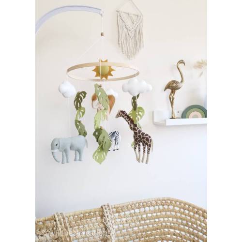Baby mobile safari animals neutral jungle theme crib tropical cot mobile