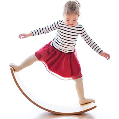 Gentle Monster Wooden Wobble Balance Board, 35 Inch Rocker Board Natural Wood, Kids Toddler Open Ended Learning Toy, Yoga Curvy Board for Office & Classroom Adult