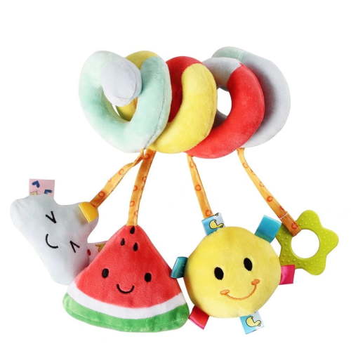 RoamReady Car Seat Toy, Baby Spiral Plush Rattle Toy with Teether Bell for Stroller Crib, Watermelon