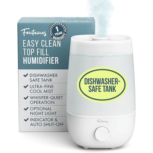 Fontaines Luxury Top-Fill Cool Mist Humidifier - 360° Ultra-Fine Mist, Whisper-Quiet Operation, Dishwasher-Safe Tank, Nightlight & Auto Shut-Off, Easy to Clean for Home, Bedroom, Baby Nursery