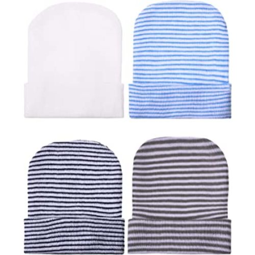 Geyoga Newborn Baby Boy Hat Newborn Beanie Stripes Hat Toddler Soft Hat Infant Cotton Knit Caps for Baby Boys 0-6 Months
