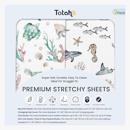 TotAha Changing Pad Cover, Buttery Soft Diaper Changing Pad Covers for Girls Boys, Super Stretchy Jersey Knit Changing Table Covers, 5'' Deep Pocket, 2 Pack