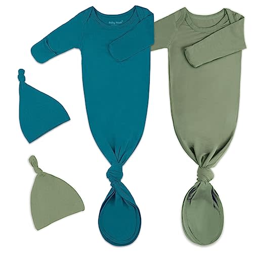 2Pack Knotted Gown Baby, Super Soft Long Sleeve Newborn Hospital Outfit Boy Girl Coming Home, Built-In Mittens Clothes