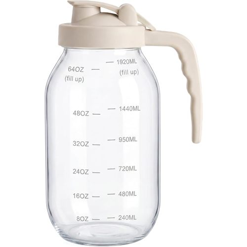 YORY 2 Quart Glass Pitcher with Filter Lid Airtight Cold Water Jug for Lemonade Tea Juice Milk Iced Coffee Fruit Drinks Airtight,64 oz
