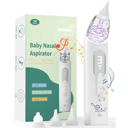 GROWNSY Upgrade Nasal Aspirator for Baby, Rechargeable Baby Nose Sucker, Electric Nose Suction for Baby with Advanced Soothing Music and Light Design, Food-Grade Silicone Tips, 3 Suction Modes