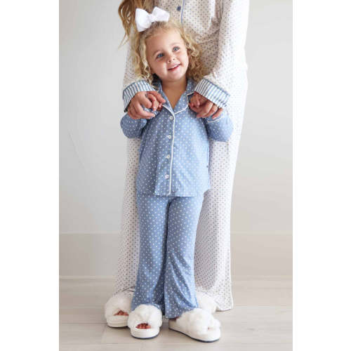 Girl's Two Piece Flare Lounge Set | Snuggle Spots Blue