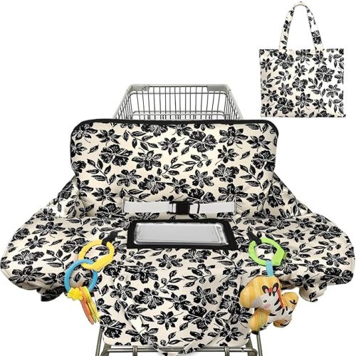 Shopping Cart Cover for Baby 2-in-1 High Chair Cover with Safety Harness Multifunctional Black Flowers Cart Covers for Babies Soft Padded Grocery Cart Cover for Baby Boy Girl