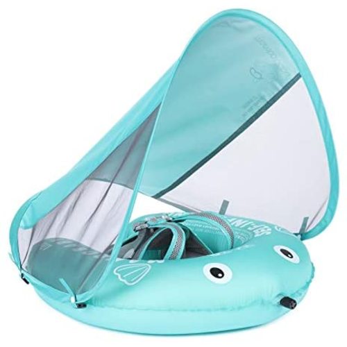 HECCEI Flotador de natación para bebé con toldo, flotador sólido no inflable, lo mejora el flotador de natación infantil de material de cuero suave impermeable y agradable para la piel para bebés y niñas y niños más grandes