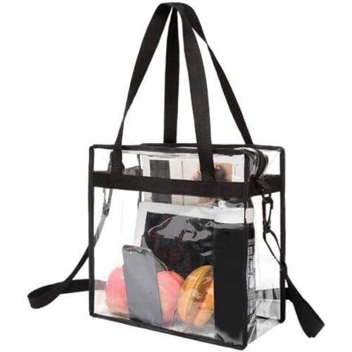BAGAIL Clear Bags Stadium Approved Clear Tote Bag with Zipper Closure Crossbody Shoulder Bag with Adjustable Strap(12x12x6in)