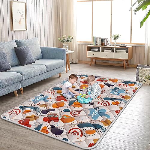 Baby Play Mat, 74 x 50 Inch Thickened Play Mat Perfect for Use Baby Playpen, Foldable Baby Playmat for Floor, Portable Activity PlayMats for Babies and Toddlers, Super Soft&Warm, Machine-wash