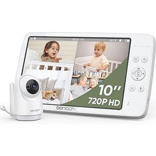 bonoch MegaView Baby Monitor No WiFi, 10" 720p Video Baby Montior with Camera and Audio, Up to Quad Split Screen, 10000mAh Battery, VOX Mode, Remote PTZ, Night Vision, for Multi-Child, Pets, Elderly