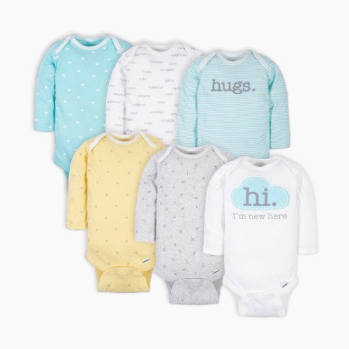 Gerber Long Sleeve Printed Onesies Bodysuits (6 Pack) - Neutral Words, NB