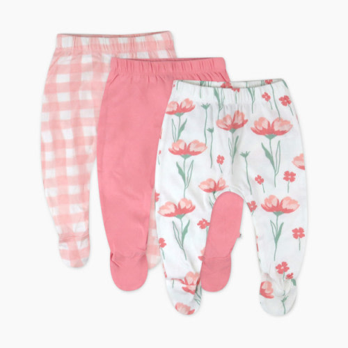 3-Pack Organic Cotton Footed Harem Pants - Strawberry Pink Floral