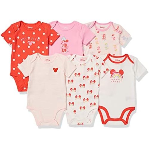 Amazon Essentials Disney | Marvel | Star Wars | Princess Baby Girls' Short-Sleeve Bodysuits, Pack of 6