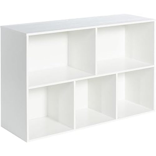 Wooden 5-Cube Storage Organizer with Closed Back Panel, 11in Cube Shelf Opening, Bookshelf, Display Shelf,Closet Cabinet for Home and Office,Embossed White
