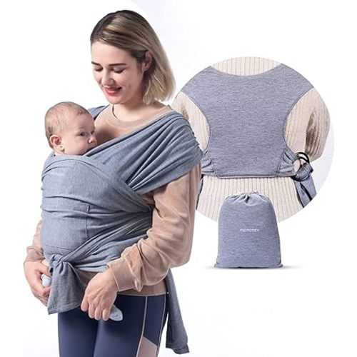 Momcozy Baby Wrap Carrier, Easy to Wear Infant Carrier Slings, Lightweight Hands Free Baby Sling, Adjustable Baby Carriers for Newborn to Toddler 8-35 lbs, Grey