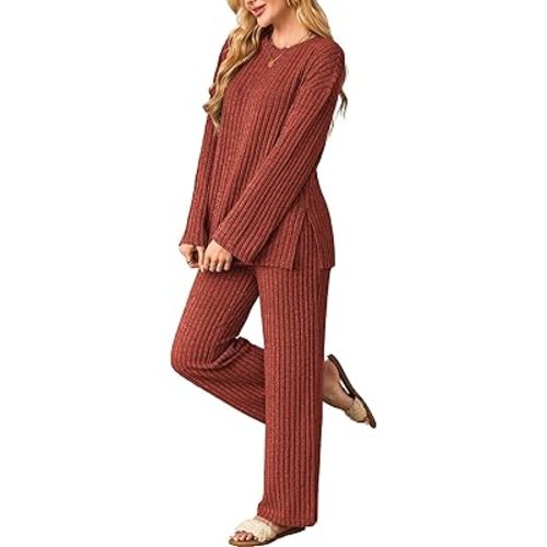 Womens Sets 2 Piece Outfits Matching Lounge Set Cozy Knit Pajamas Oversized Loungewear Fall Winter Clothes S-2XL