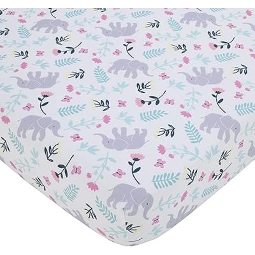 Carter's Floral Elephant White Multi Colored Super Soft Fitted Crib Sheet