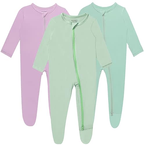 Baby Boy Footed Pajamas with Mittens,Rayon Made from Bamboo Sleepers, 2 Way Zipper Long Sleeve Pjs