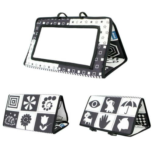 RoamReady Tummy Time Baby Mirror, Wall Mounted, Rectangular, Montessori Toys for 0-6 Months, High Contrast Black and White Teeth Promoting Toy