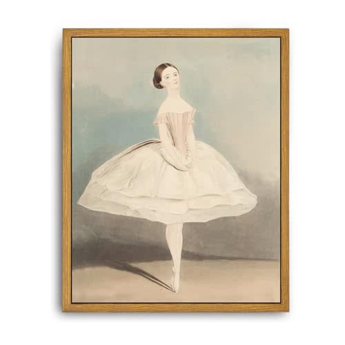 Roslynity Framed Canvas Wall Art Vintage Print Nursery Ballerina Painting Soft Pink Pastel Girl Room Woman Ballet Dancer Retro Artwork for Home Living Room Bathroom Bedroom Wall Decor (8"x10")
